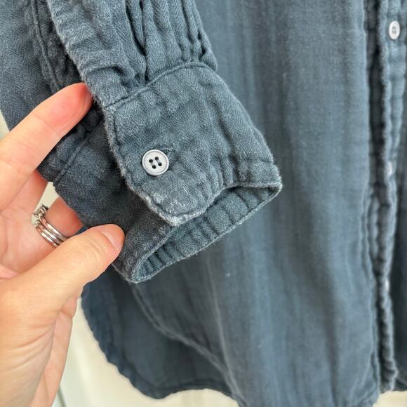 Free People x CP Shades Gray Gauzy Button Down Sz XS Cotton Blue Essential - Picture 11 of 15